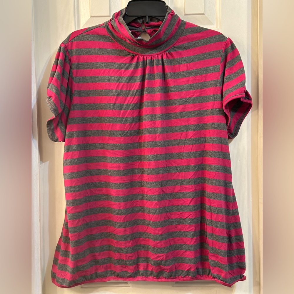 Derek Heart Plus - Hot Pink/Gray Striped Top - 2X